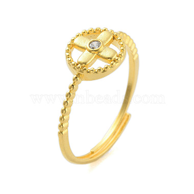 Clear Flat Round Brass+Cubic Zirconia Finger Rings