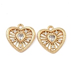 Brass Pave Clear Cubic Zirconia Pendants, Heart Charms, Real 18K Gold Plated, Clear, 13.5x13.5x3mm, Hole: 1.4mm(KK-A286-02G)