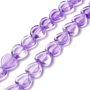 Transparent Glass Beads Strand, Heart, Blue Violet, 9.5~10x10x3.5~4.5mm, Hole: 0.8~1mm, about 35pcs/strand, 13.15~13.31 inch(33.4~33.8cm)(GLAA-F112-03D)