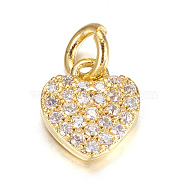 Brass Micro Pave Cubic Zirconia Charms, Heart, Golden, 9x8x2mm, Hole: 3mm(X-ZIRC-P060-41G)