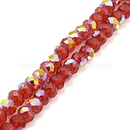 Baking Painted Transparent Glass Beads Strands, Imitation Opalite, Faceted, AB Color Plated, Round, Dark Red, 8x6.5mm, Hole: 1.4mm, about 64~65pcs/strand, 16.34~16.54''(41.5~42cm)(DGLA-A034-J8mm-B08)