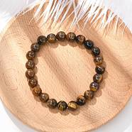 Natural Tiger Eye Beaded Stretch Bracelets, 2 inch(5.2cm)(X-BJEW-F203-04)