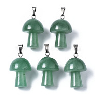 Natural Green Aventurine Pendants, with Stainless Steel Snap On Bails, Mushroom Shaped, 24~25x16mm, Hole: 5x3mm(G-N0325-10G)