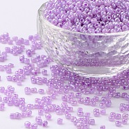 (Repacking Service Available) Glass Seed Beads, Ceylon, Round, Violet, 8/0, 3mm, Hole: 1mm, about 12g/bag(SEED-C020-3mm-150)