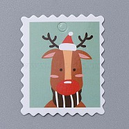 Christmas Reindeer/Stag Pattern Christmas Kraft Paper Tags, Gift Tags Hang Labels, for Arts Crafts Wedding Christmas Festival, Camel, 5x4x0.04cm, Hole: 4.5mm(CDIS-E010-02E)