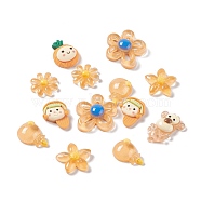 Translucent & Opaque Resin Cabochons, Flower & Pineapple & Monkey & Girl, Mixed Shapes, Mixed Color, 18.5~30x16.5~29x6~8mm(RESI-G041-A01)