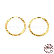925 Sterling Silver Huggie Hoop Earring Findings, with S925 Stamp, Real 18K Gold Plated, 16x1.2mm(STER-P051-01B-G)