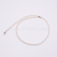 White Acrylic Round Beads Bag Handles, with Zinc Alloy Lobster Clasps and Steel Wire, for Bag Replacement Accessories, Platinum, 80cm(FIND-TAC0006-24C-01)