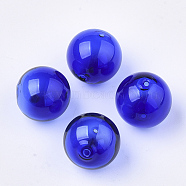 Handmade Blown Glass Beads, Round, Blue, 14x14mm, Hole: 1~2mm(X-BLOW-T001-32A-01)