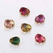 Sew on Rhinestone, Glass Rhinestone, with Golden Tone Brass Prong Settings, Garments Accessories, Faceted, Teardrop, Mixed Color, 8x6x5mm, Hole: 1mm(RGLA-J013-E01-TO)