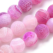Natural Weathered Agate Beads Strands, Frosted, Dyed, Round, Magenta, 8mm, Hole: 1mm, about 47pcs/strand, 15.7 inch(G-S259-05I-8mm)
