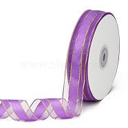 Solid Color Organza Ribbons, Golden Wired Edge Ribbon, for Party Decoration, Gift Packing, Medium Orchid, 1"(25mm), about 50yard/roll(45.72m/roll)(ORIB-E005-A10)