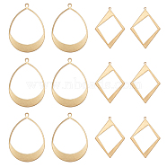 12Pcs 2 Style Brass Pendants, Hollow, Rhombus & Teardrop, Raw(Unplated), 41.5~49x30~35.5x0.8mm, Hole: 1.2~2.2x3mm, 6pcs/style(KK-BC0011-64)