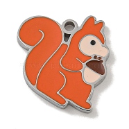 304 Stainless Steel Enamel Pendants, Squirrel Charm, Stainless Steel Color, 15x14x1.8mm, Hole: 1.4mm(STAS-Z093-07P)