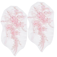 3D Flower Polyester Embroidery Sew on Appliques, with ABS Plastic Imitation Pearl, Sewing Craft Decoration for Wedding Dress, Cheongsam, Pink, 300x160x7.5mm(PATC-WH0008-48A)
