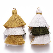 Cotton Tassel Big Pendant Decorations, with Light Gold Plated Iron Jump Rings, Goldenrod, 70~75x22~30x22~30mm, Hole: 4.5mm(FIND-N051-004K)