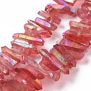 Natural Quartz Crystal Points Beads Strands, Dyed, Nuggets, Cerise, 15~30x4~8x4~7mm, Hole: 1mm, 8 inch(G-K181-B20)