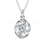 Silver Plated Brass Cubic Zirconia Oval Pendant Necklaces, Clear, 18 inch(NJEW-BB02965-D)