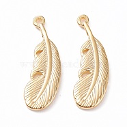 304 Stainless Steel Pendants, Feather, Golden, 22x7.5x1.5mm, Hole: 1mm(STAS-B024-46G-01)