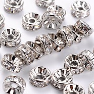 Brass Rhinestone Spacer Beads, Grade AAA, Straight Flange, Nickel Free, Platinum Metal Color, Rondelle, Crystal, 8x3.8mm, Hole: 1.5mm(RB-A014-Z8mm-01P-NF)