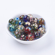Flower Picture Printed Glass Beads, Round, Mixed Color, 12x11mm, Hole: 1.5mm(GLAA-E399-12mm)