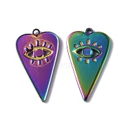 Ion Plating(IP) 304 Stainless Steel Pendant Cabochon Settings, Heart with Eye, Rainbow Color, 27.5x16x2mm, Hole: 1.4mm, Tray: 2.5mm(STAS-I694-14MC)