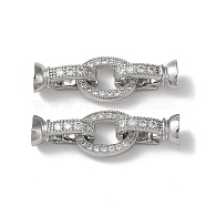 Rack Plating Brass Pave Clear Cubic Zirconia Fold Over Clasps, Oval, Platinum, Oval: 13x9.5x2mm, Clasps: 13x7x6.5mm, Inner Diameter: 4.5mm(KK-M264-14P)