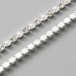 Alloy Rhinestone Cup Chains, with Imitation Pearl Link, Silver, 2x2x2.5mm, 10m/bag(FIND-WH0061-63S)