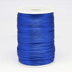 Polyester Cord, Satin Rattail Cord, for Beading Jewelry Making, Chinese Knotting, Blue, 2mm, about 100yards/roll(NWIR-N009-09)