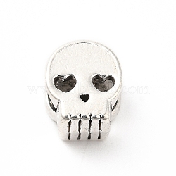 Tibetan Style Alloy European Beads, Large Hole Beads, Skull, Antique Silver, 10x8x7mm, Hole: 4.5mm, about 279pcs/500g(PALLOY-P293-129AS)