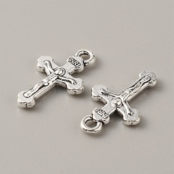 Tibetan Style Alloy Pendants, Cross Charm, Religion, Antique Silver, 20x12x2.5mm, Hole: 1.6mm(FIND-CJC0007-42B)