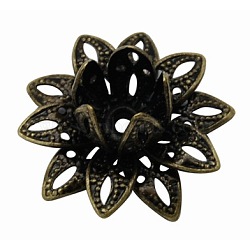 Brass Bead Caps, Antique Bronze, Flower, Size: about 16mm in diameter, 8mm thick, hole: 1.5mm(X-KK-A020-AB)