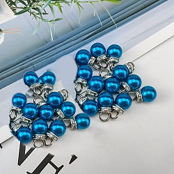 ABS Plastic Imitation Pearl Charms, with Resin Rhinestone, Round Charm, Dodger Blue, 13x8mm, Hole: 3mm(KY-TAC0011-03P-05)