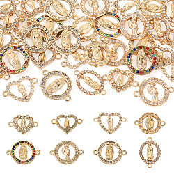 Pandahall 32Pcs 8 Styles Alloy Pave Clear Cubic Zirconia Connector Charms, Religion Virgin Mary Links, Light Gold, Mixed Shapes, 15~23x15~21x1.6~2mm, Hole: 1.6~1.8mm, 4pcs/style(FIND-TA0003-09)