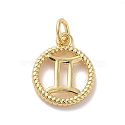 Brass Charms, Cadmium Free & Lead Free, Real 18K Gold Plated, Ring with Twelve Constellations, Gemini, 14.5x12x2mm, Hole: 3.4mm(KK-A160-20G-04)