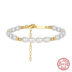 925 Sterling Silver & Natural Pearl Beaded Bracelets, Real 14K Gold Plated, 6-7/8 inch(17.5cm)(BJEW-Z025-05G)