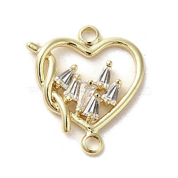 Brass Pave Clear Cubic Zirconia Connector Charms, Heart Links, Valentine's Day, Golden, 18x15.5x2~2.5mm, Hole: 1.8mm(KK-C043-03G)