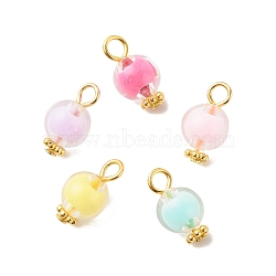 Transparent Acrylic Pendants, Bead in Bead, with Iron Finding, Round Pattern, 14x8mm, Hole: 2.6mm(PALLOY-JF01834-08)