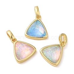 Rack Plating Brass with Synthetic Opal Pendants, Triangle, Mixed Color, 15x12.5x6mm, Hole: 5mm(KK-S370-10G)