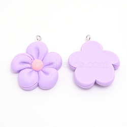 Resin Pendants, with Platinum Iron Finding, Flower, Lilac, 35x30x6mm, Hole: 2mm(RESI-TAC0001-72B-06)
