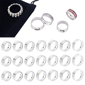 21Pcs 7 Size 201 Stainless Steel Ring Core Blank for Inlay Jewelry Making, Double Channel Beveled Edge Ring, with 1Pc Velvet Pouches, Stainless Steel Color, Inner Diameter: 17.4~22.3mm, 3Pcs/size