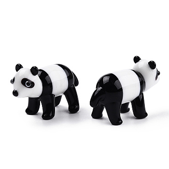 Handmade Lampwork Home Decorations, 3D Panda Ornaments for Gift, Black, 55~56x25~26.5x34.5~35.5mm