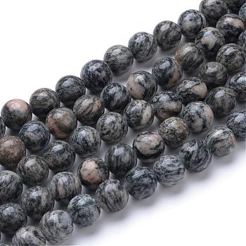 Natural Black Silk Stone/Netstone Bead Strands, Round, 10mm, Hole: 1mm, about 40pcs/strand, 15.7 inch