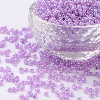 (Repacking Service Available) Glass Seed Beads, Ceylon, Round, Violet, 8/0, 3mm, Hole: 1mm, about 12g/bag
