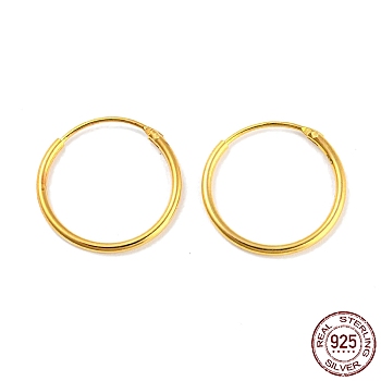 925 Sterling Silver Huggie Hoop Earring Findings, with S925 Stamp, Real 18K Gold Plated, 16x1.2mm