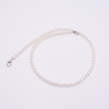 White Acrylic Round Beads Bag Handles, with Zinc Alloy Lobster Clasps and Steel Wire, for Bag Replacement Accessories, Platinum, 80cm