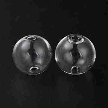 Handmade Two Holes Blown Glass Globe Beads, Round, for DIY Wish Bottle Pendants Glass Beads, Clear, 16mm, Hole: 2mm