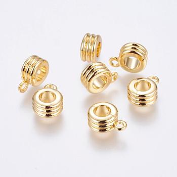 Brass Tube Bails, Loop Bails, Long-Lasting Plated, Real 18K Gold Plated, Column, Golden, 12x9x5mm, Hole: 2mm, Inner Diameter: 5mm