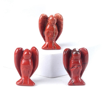 Natural Red Jasper Carved Healing Angel Figurines, Reiki Energy Stone Display Decorations, 24.5~28x17.5~19.5mm