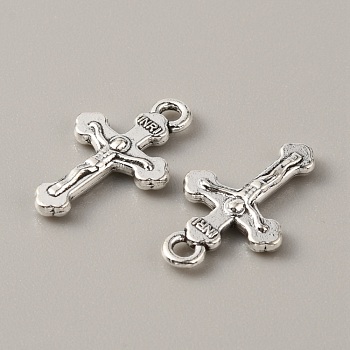 Tibetan Style Alloy Pendants, Cross Charm, Religion, Antique Silver, 20x12x2.5mm, Hole: 1.6mm